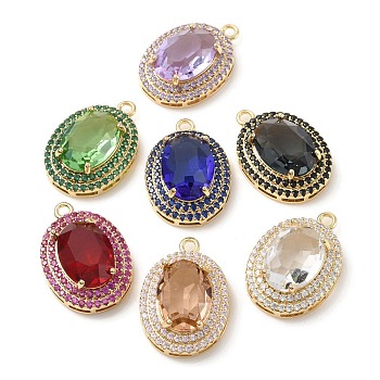 Brass with K9 Glass & Rhinestone Pendants, Light Gold, Oval Charms, Mixed Color, 23.5x16x8mm, Hole: 1.8mm