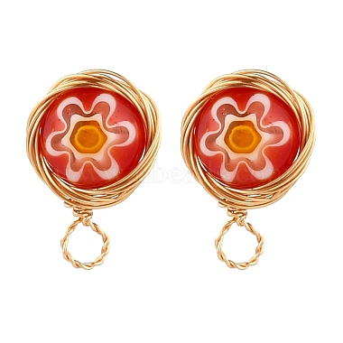 Golden Red Flat Round 304 Stainless Steel Stud Earring Findings