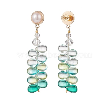 Glass Beaded Leaf Long Dangle Stud Earrings with Imitation Pearl(EJEW-TA00140)-3