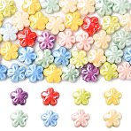 40Pcs Glazed Porcelain Beads, Glossy Ceramic Beads, Flower, Mixed Color, 11.5x11.5x5.5mm, Hole: 1.6mm(PORC-FS0001-27)