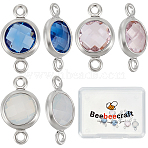 9Pcs 3 Colors Brass Cubic Zirconia Connector Charms, Flat Round, Real Platinum Plated, Mixed Color, 12x6.5x3mm, Hole: 1mm, 3pcs/color(FIND-BBC0004-17B)