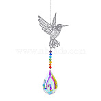 Metal Big Pendant Decorations, Hanging Sun Catchers, Chakra Theme K9 Crystal Glass, Hummingbird, Colorful, 42cm(X-HJEW-PW0001-007B)