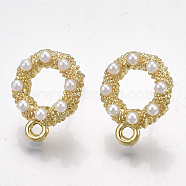Alloy Stud Earring Findings, with Loop, Steel Pins and ABS Plastic Imitation Pearl, Ring, Light Gold, 16x13mm, Hole: 1.8mm, Pin: 0.7mm(PALLOY-T065-30)