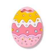 Easter Silicone Pendants, Chewing Beads For Teethers, DIY Nursing Necklaces Making, Egg, Pink, 91x68x9.5mm, Hole: 6x27mm(SIL-G002-01C)