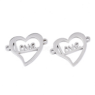 Tarnish Resistant 201 Stainless Steel Links Connectors, Laser Cut, for Valentine's Day, Heart with Word Love, Stainless Steel Color, 16.5x21.5x1mm, Hole: 1.2mm(STAS-S080-028P)