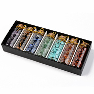 Mini Glass Wishing Bottles, with Gemstone Chip Beads inside, for Home Decoration, 5~15x3~7x2~6mm, Bottle: 65x24mm, 7bottle/box(G-Q988-010-B)