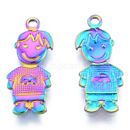 Ion Plating(IP) 304 Stainless Steel Pendants, Boy, Rainbow Color, 21.5x9x1.5mm, Hole: 1.6mm(STAS-N098-180M)