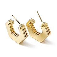 Brass Hexagon Stud Earrings, Half Hoop Earrings for Women, Golden, 21x20.5x4.5mm, Pin: 0.9mm(KK-K271-19G)