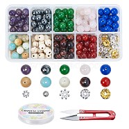 DIY Stretch Bracelets Making Kits, include Gemstone Round Beads, Stainless Steel Scissors, Elastic Crystal Thread, Brass Rhinestone & Alloy Spacer Beads, Mixed Color, Gemston: 8mm, Hole: 0.8~1.5mm, about 216pcs/set(DIY-CJ0001-27)