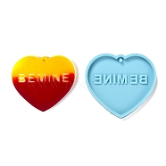 DIY Pendant Silicone Molds, Resin Casting Molds, For UV Resin, Epoxy Resin Jewelry Making, Valentine's Day Theme, Heart with Word BE MINE, Deep Sky Blue, 63x70x7mm, Hole: 3mm(X-DIY-C009-03M)