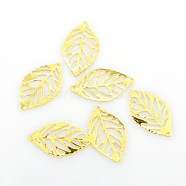 Leaf Iron Pendants, Etched Metal Embellishments, Golden, 23.5x14x0.4mm, Hole: 1mm(KK-O015-20G)