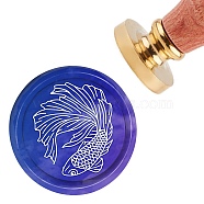 Brass Wax Seal Stamp with Handle, for DIY Scrapbooking, Fish Pattern, 3.5x1.18 inch(8.9x3cm)(AJEW-WH0184-0343)