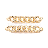 Brass Pave Clear Cubic Zirconia Connector Charms, Twisted Chain Links, Real 18K Gold Plated, 29x5.5x2.5mm, Hole: 1.3mm(KK-S376-05G)