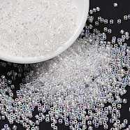 Cylinder Seed Beads, Frosted AB Colors, Round Hole, Uniform Size, Clear, 2x1.5mm, Hole: 0.8mm, about 888pcs/10g(X-SEED-H001-F07)