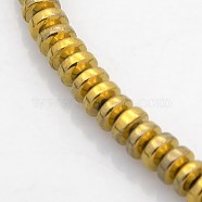 Electroplate Non-magnetic Synthetic Hematite Beads Strands, Heishi Beads, Flat Round/Disc, Golden Plated, 4x2mm, Hole: 1mm, about 194pcs/strand, 15.7 inch(G-J216C-06)
