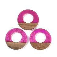 Resin & Wood Pendants, Ring Charms, Fuchsia, 37.5x3.5mm, Hole: 2mm(WOOD-F015-14F)