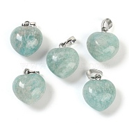 Natural Amazonite Pendants, Heart Charms with Brass Snap on Bails, Platinum, 18x15.5x10mm, Hole: 5x3mm(G-J386-H16-P)