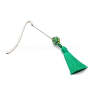Metal Bookmark Gift with Polyester Tassel Big Pendant Decorations, Handmade Bumpy Lampwork & Brass Beads, for Book Lovers, Writers, Readers, Green, 137mm(AJEW-JK00167-01)