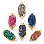 Brass Links connectors, with Druzy Resin, Golden Plated Color, Long Oval, Mixed Color, 22x10x4mm, Hole: 1.2mm(KK-O117-L)