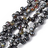 Transparent Electroplate Glass Beads Strands, Faceted, Top Drilled Teardrop, Half Plated, Black, 10x7.5~8mm, Hole: 0.8~1mm, about 95~100pcs/strand, 23.23~26.77(59~68cm)(EGLA-F152-HP01)