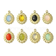 Ion Plating(IP) Real 14K Gold Plated 304 Stainless Steel with Glass Pendant, Oval Flower Charms, Mixed Color, 18x13x3.5mm, Hole: 1.6mm(FIND-Z028-30)