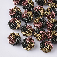 Glass Seed Beads Cabochons, Cluster Beads, with Golden Plated Iron Perforated Disc Settings, Flower, Colorful, 19~20x10~12mm(X-FIND-S321-04A)