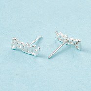 Brass Word Baby Stud Earrings for Women, Cadmium Free & Lead Free, 925 Sterling Silver Plated, 5x12mm, Pin: 0.8mm(KK-A172-20S)