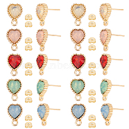 20Pcs 5 Color Alloy Stud Earring Finding, with Resin Rhinestone and Horizontal Loops, Heart, with 100Pcs Ear Nut, Golden, Mixed Color, 15x10mm, Hole: 2mm, Pin: 0.8mm, 4Pcs/style(DIY-OC0010-08)