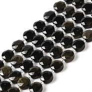 Natural Golden Sheen Obsidian Bead Strands, Faceted, Flat Round, 10~10.5x10.5~11x5.5~6mm, Hole: 1mm, about 29pcs/strand, 14.76 inch(37.5cm)(G-C116-A07-01)