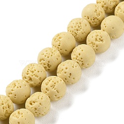 Synthetic Lava Rock Dyed Beads Strands, Round, Light Khaki, 10mm, Hole: 1mm, about 41pcs/strand, 15.20''(38.6cm)(G-H311-08C-05)