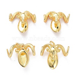 Brass Charms, with Jump Ring, Long-Lasting Plated, Goat Sheep, Real 18K Gold Plated, 14x15x6mm, Jump Ring: 5x1mm, 3.5mm Inner Diameter (KK-L188-70G)