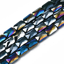 Electroplate Opaque Solid Color Glass Beads Strands, AB Color Plated, Faceted, Rectangle, Dark Slate Gray, 7x4x3mm, Hole: 1mm, about 79~80pcs/strand, 20.47 inch(52cm)(EGLA-N002-25-A08)
