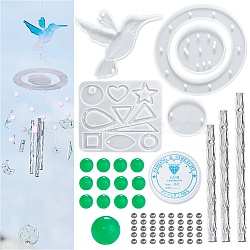 DIY Hummingbird Wind Chime Making Kits, Including Silicone Molds, Aluminum Tube, Acrylic Beads and Crystal Thread, White, 73pcs/set(X1-DIY-P028-16)