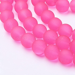 Transparent Glass Bead Strands, Frosted, Round, Deep Pink, 10mm, Hole: 1.3~1.6mm, about 80pcs/strand, 31.4 inch(X-GLAA-S031-10mm-35)