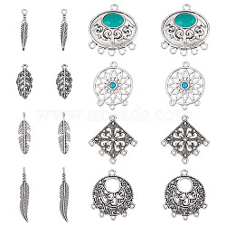 SUNNYCLUE DIY Jewelry Making Kits, Including Alloy Links Connector & Pendant, Rhombus & Fan & Oval & Leaf, Antique Silver, 25~37x5~34x1.5~7.5mm, 104Pcs/box(DIY-SC0020-23)