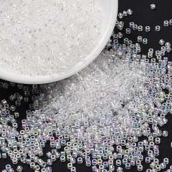 Cylinder Seed Beads, Frosted AB Colors, Round Hole, Uniform Size, Clear, 2x1.5mm, Hole: 0.8mm, about 888pcs/10g(X-SEED-H001-F07)
