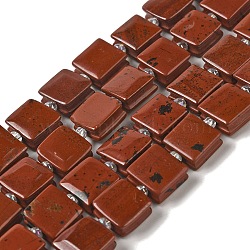 Natural Red Jasper Beads Strands, Square, with Seed Beads, 10~10.5x10~10.5x5~5.5mm, Hole: 1.6mm, about 32pcs/strand, 15.16~15.35 inch(38.5~39cm)(G-L596-A05-01)