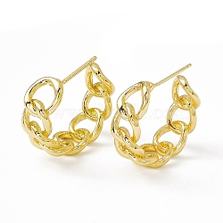 Brass Curb Chain Shaped Stud Earrings for Women, Real 18K Gold Plated, 23.5x24x8mm, Pin: 0.9mm(KK-K271-31G)