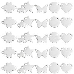 DICOSMETIC 40Pcs 5 Style 201 Stainless Steel Charms, Mixed Shapes, Stainless Steel Color, 8~15.5x11.2~17.8x1mm, hole: 1~1.5mm, 8pcs/style(STAS-DC0006-79)