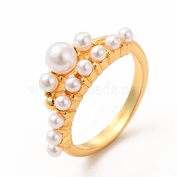 Plastic Imitation Pearl Cuff Ring, Rack Plating Brass Jewelry for Women, Lead Free & Cadmium Free, Real 18K Gold Plated, Inner Diameter: 17mm(RJEW-F142-04G)