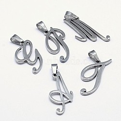 316L Stainless Steel Pendants, Mixed Letter, Stainless Steel Color, 24~29x17~24x1.5mm, Hole: 7x4mm(STAS-E060-C)