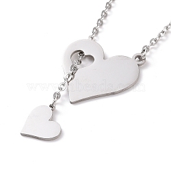 302 Stainless Steel Heart Puzzle Pendant Lariat Necklaces, Lariat Y Necklace with Cable Chains for Women, Stainless Steel Color, 18.50 inch(47cm)(NJEW-I118-01P)