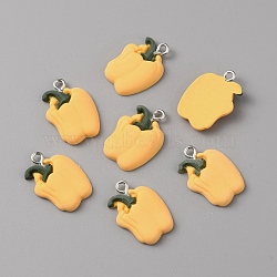 Opaque Resin Pendants, Yellow Bell Peppers Charm, with Platinum Tone Alloy Loops, Yellow, 22x15x4mm, Hole: 2mm(FIND-CJC0003-43P)