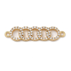 Rack Plating Brass Micro Pave Clear Cubic Zirconia 5 Rings Connector Charms, Cadmium Free & Lead Free, Real 18K Gold Plated, 8x32x2mm, Hole: 1.5mm(KK-A234-080G)