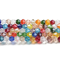 Transparent Electroplate Glass Beads Strands, Pearl Luster Plated, Faceted, Bicone, Colorful, 3.5~3.8x3mm, Hole: 0.8mm, about 113~115pcs/strand, 14.17~14.37 inch(36~36.5cm)(EGLA-A039-T3mm-A29)