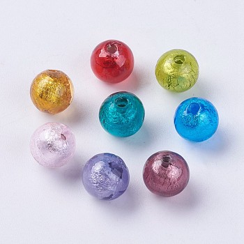 Handmade Silver Foil Lampwork Beads, Round, Mixed Color, 9.5~10mm, Hole: 1.5~2mm