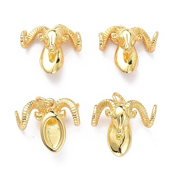 Brass Charms, with Jump Ring, Long-Lasting Plated, Goat Sheep, Real 18K Gold Plated, 14x15x6mm, Jump Ring: 5x1mm, 3.5mm Inner Diameter 