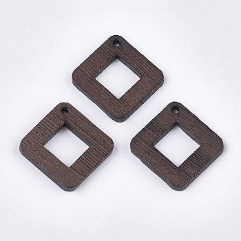 Wenge Wood Pendants, Undyed, Rhombus, Coconut Brown, 38x38x2.5~3.5mm, Hole: 2mm, Side Length: 29mm