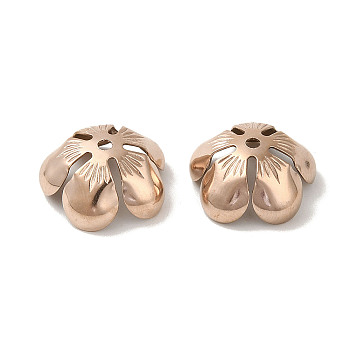 304 Stainless Steel Bead Caps, 5-Petal Flower, Rose Gold, 13.5x6mm, Hole: 1.2mm