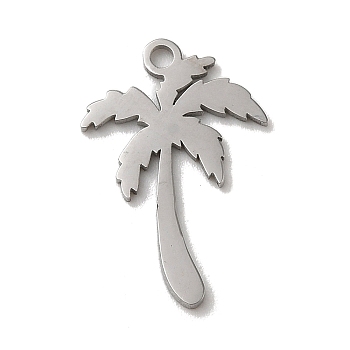 304 Stainless Steel Pendants, Laser Cut, Coconut Tree Charm, Stainless Steel Color, 18x12x1mm, Hole: 1.4mm